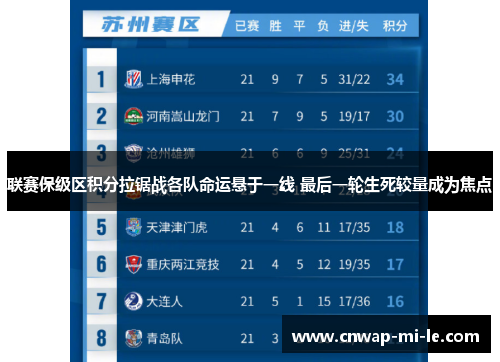 联赛保级区积分拉锯战各队命运悬于一线 最后一轮生死较量成为焦点